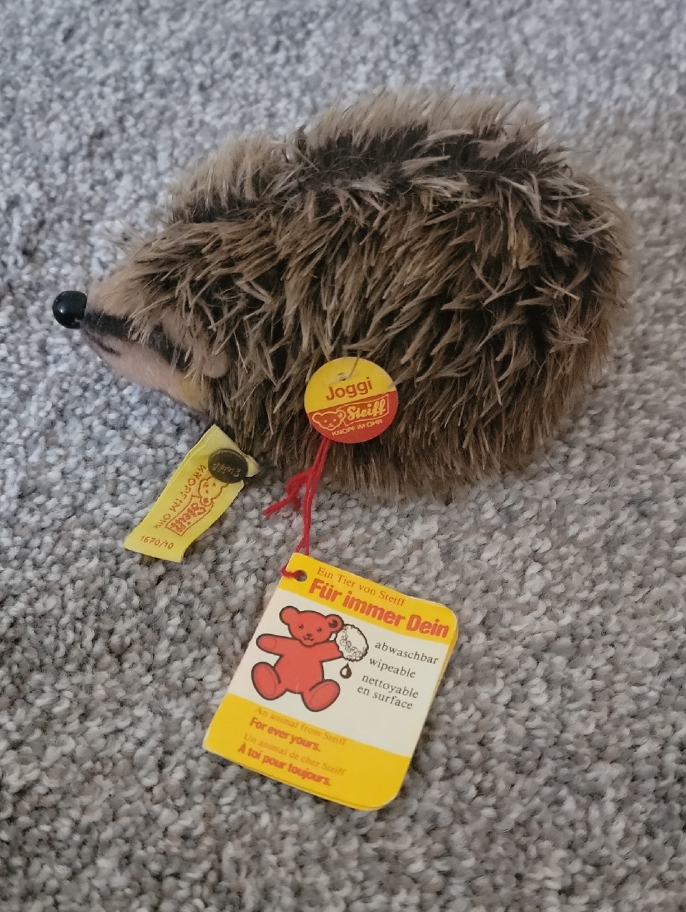Steiff Joggi hedgehog plush toy with its original tags